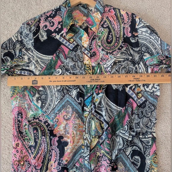 Lauren Ralph Lauren Handkerchief Patchwork Bright Button Up Shirt 1X Lightweight - Picture 7 of 8